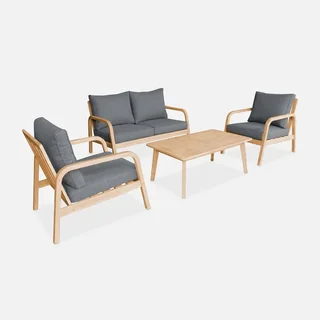 Salon jardin bois acacia 4 places Carnota avec coussins moelleux déhoussables