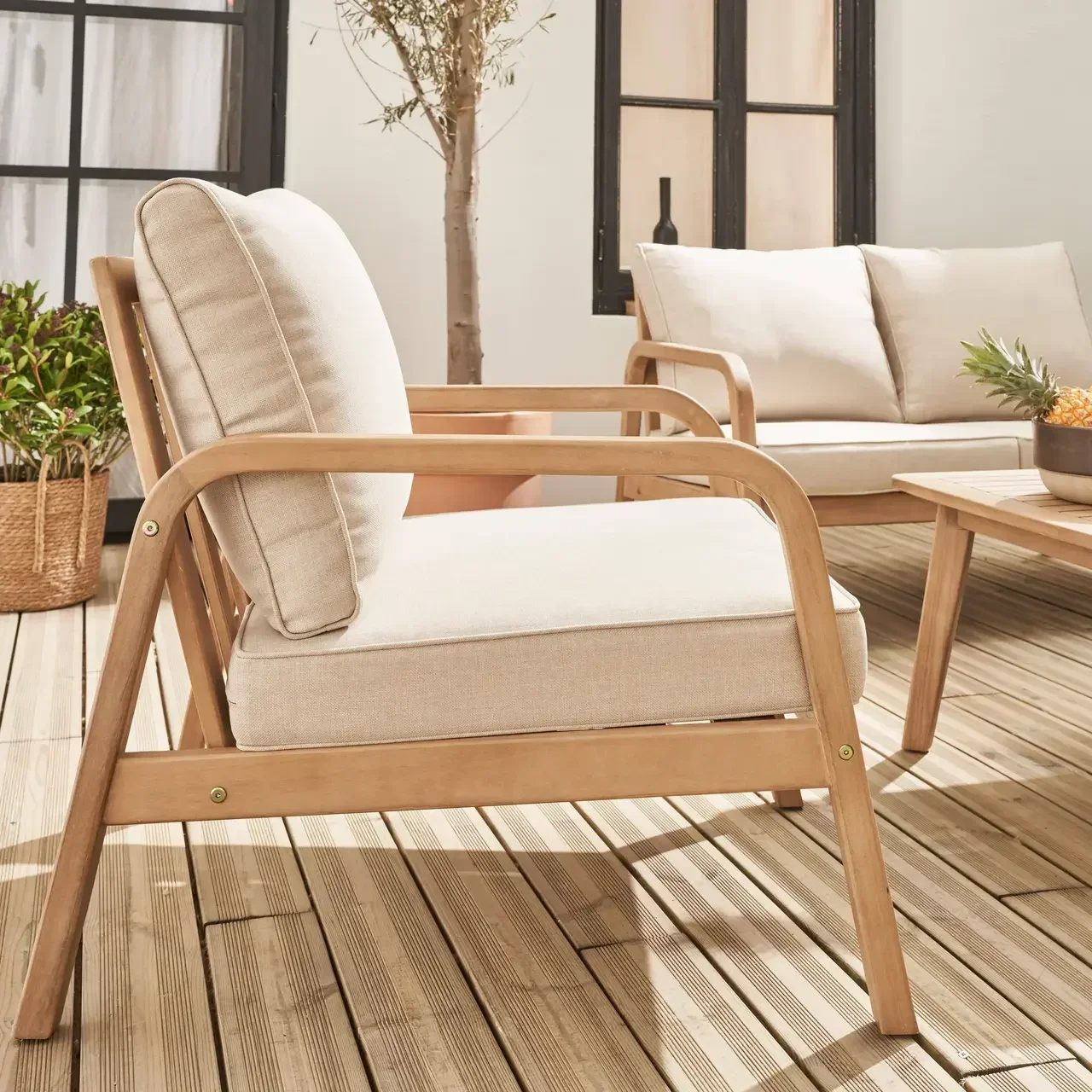 Salon de jardin Carnota 4 places bois acacia FSC avec coussins moelleux