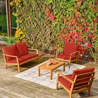 Conjunto jardim madeira acácia FSC 4 lugares Owana - Sofá cadeiras mesa