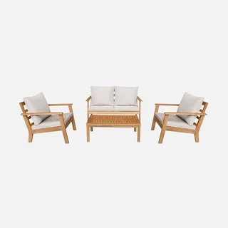 Conjunto jardim 4 lugares madeira acácia FSC com almofadas desenfundáveis