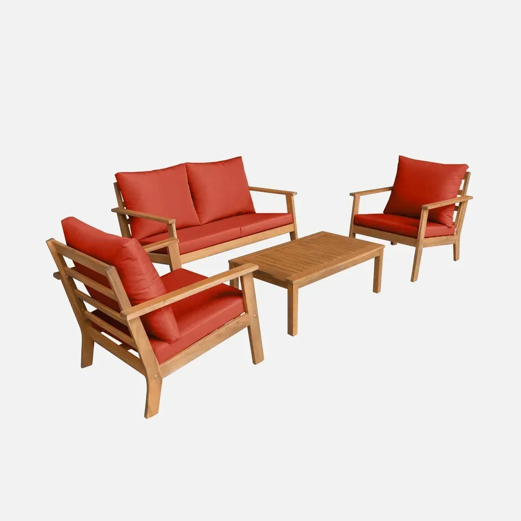 Conjunto jardim madeira acácia FSC 4 lugares Owana - Sofá cadeiras mesa