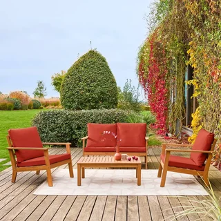Conjunto jardim madeira acácia FSC 4 lugares Owana - Sofá cadeiras mesa