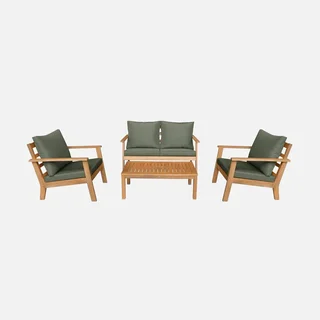 Conjunto jardim 4 lugares madeira acácia FSC com almofadas desenfundáveis