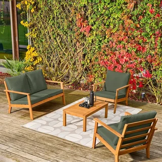 Conjunto jardim 4 lugares madeira acácia FSC com almofadas desenfundáveis