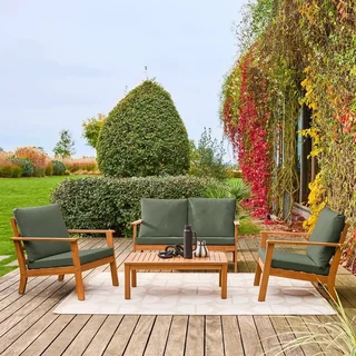 Conjunto jardim 4 lugares madeira acácia FSC com almofadas desenfundáveis