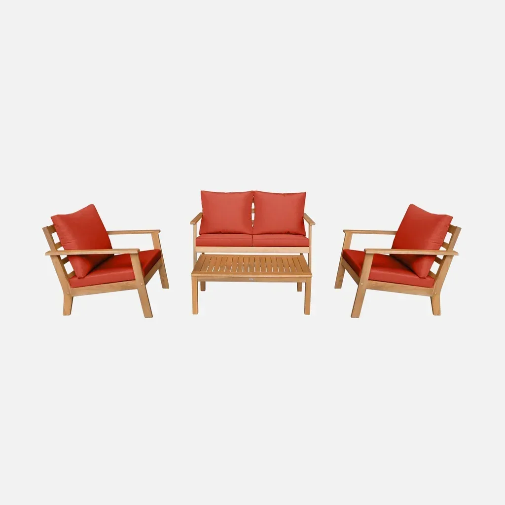 Conjunto jardim madeira acácia FSC 4 lugares Owana - Sofá cadeiras mesa
