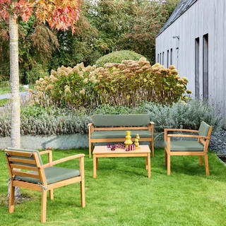 Salon de jardin 4 places bois d'acacia FSC Komoda avec coussins épais