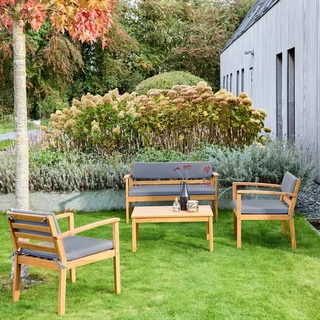 Salon de jardin 4 places bois acacia FSC avec coussins - Komoda