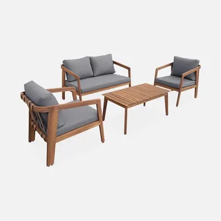 Conjunto jardín 4 plazas madera acacia FSC con cojines repelentes al agua