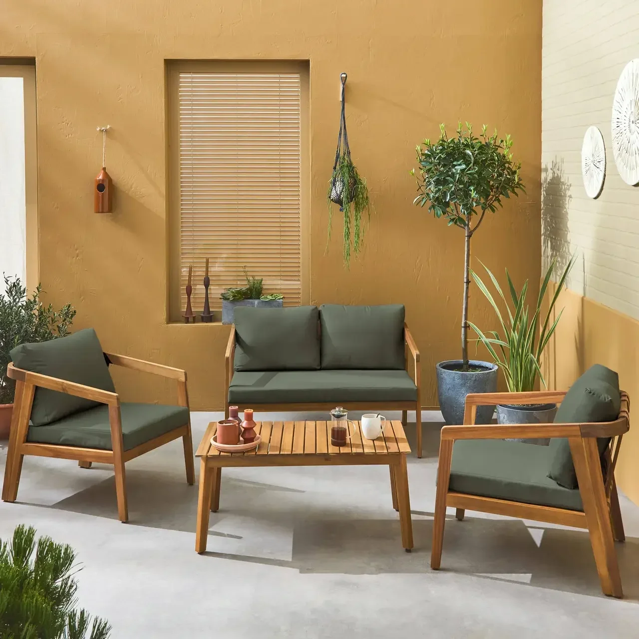 Conjunto Jardín Madera Acacia 4 Plazas Certificado FSC Loberia
