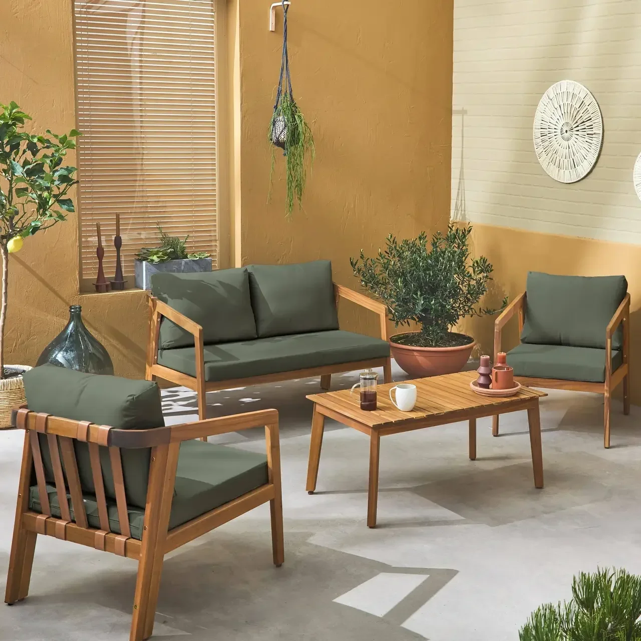 Conjunto Jardín Madera Acacia 4 Plazas Certificado FSC Loberia