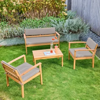 Salon de jardin 4 places bois acacia FSC avec coussins déhoussables