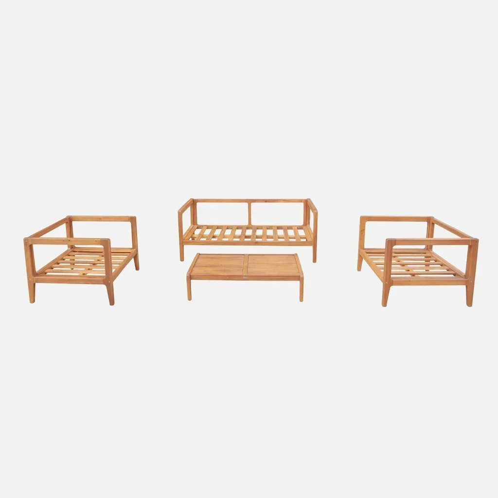 Conjunto de jardín 4 plazas madera acacia FSC con cojines gruesos