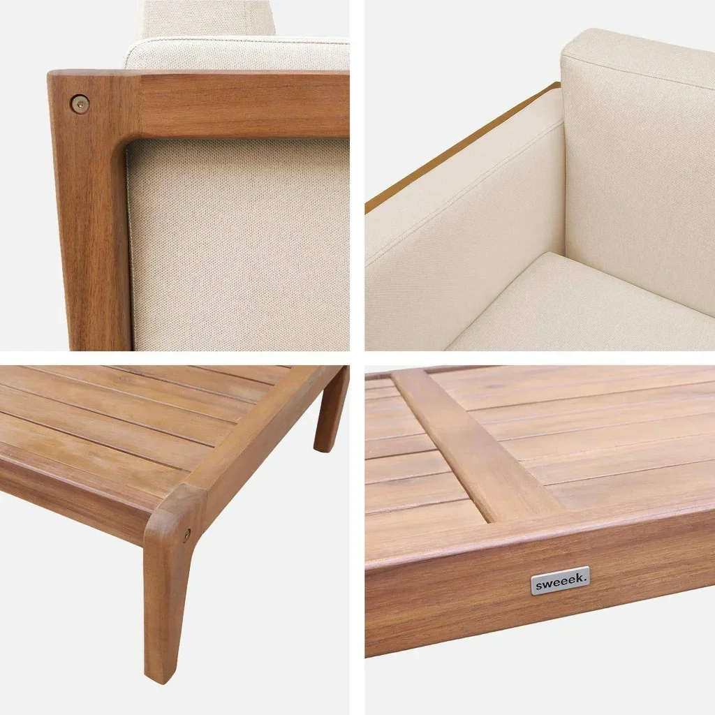Conjunto de jardín 4 plazas madera acacia FSC con cojines gruesos