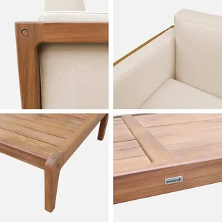 Conjunto de jardín 4 plazas madera acacia FSC con cojines gruesos