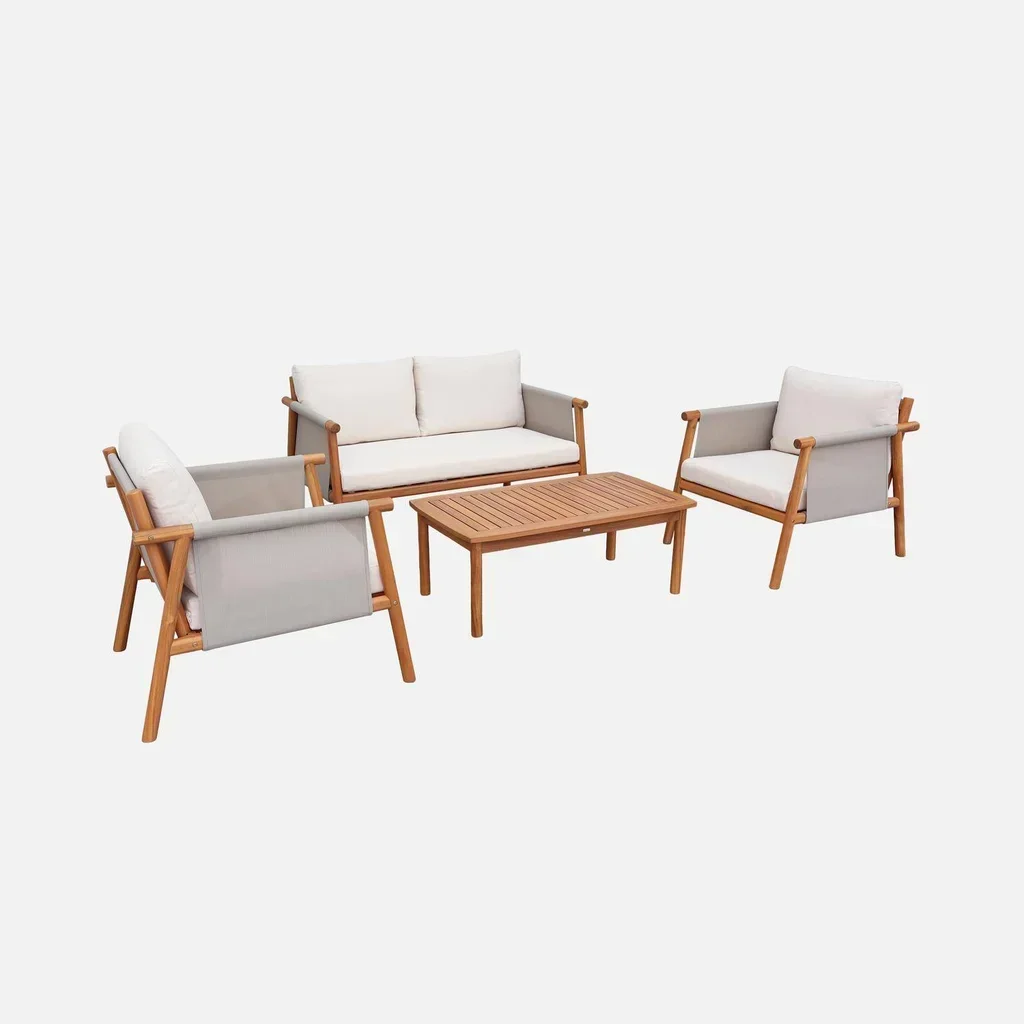 Salon de jardin 4 places bois acacia FSC avec coussins confort