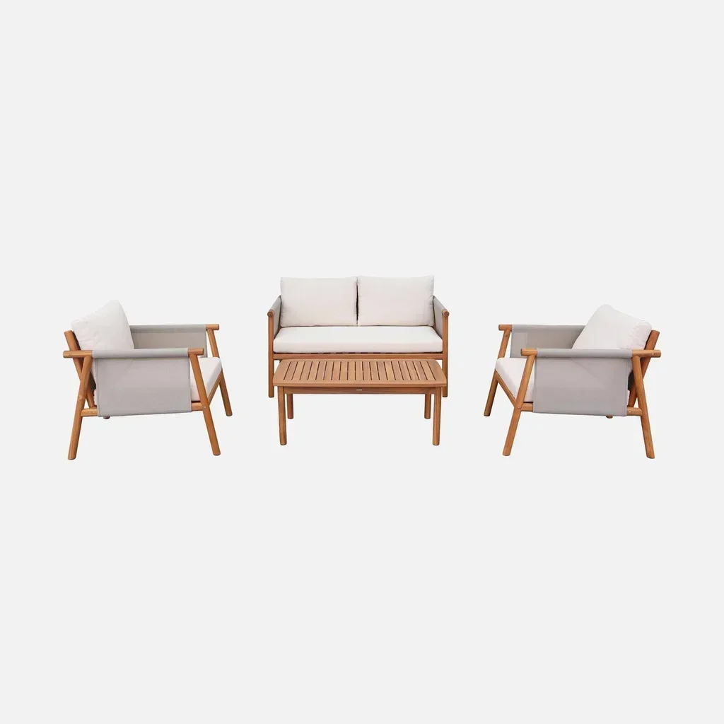 Salon de jardin 4 places bois acacia FSC avec coussins confort