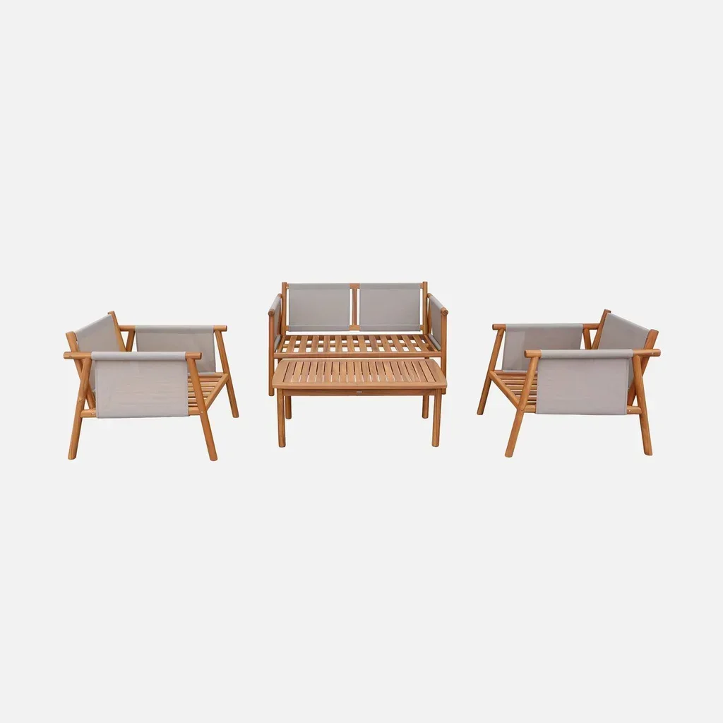 Conjunto de jardín 4 plazas madera acacia FSC con cojines cómodos