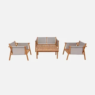 Conjunto de jardín 4 plazas madera acacia FSC con cojines cómodos