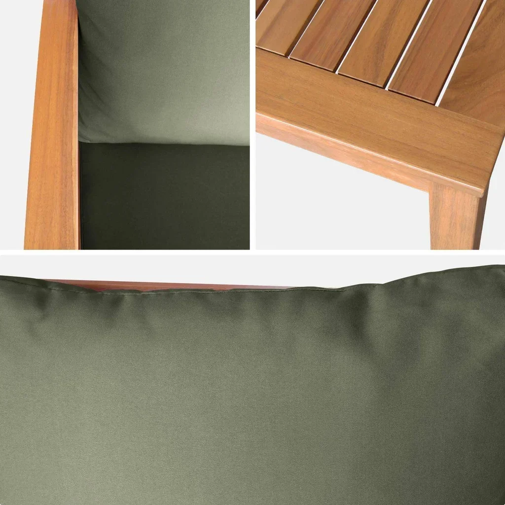 Salon de jardin 4 places acacia FSC avec coussins bleus - Ushuaia