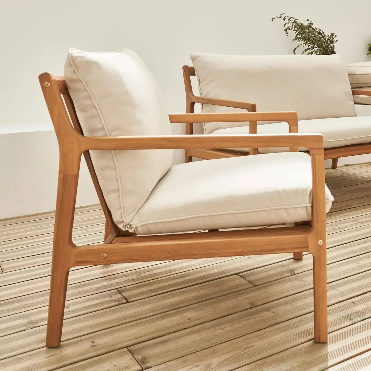 Salon jardin 4 places bois acacia FSC coussins déhoussables Nalda