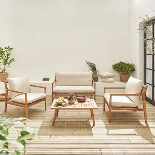 Salon jardin 4 places bois acacia FSC coussins déhoussables Nalda