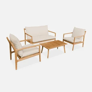 Salon jardin 4 places bois acacia FSC coussins déhoussables Nalda