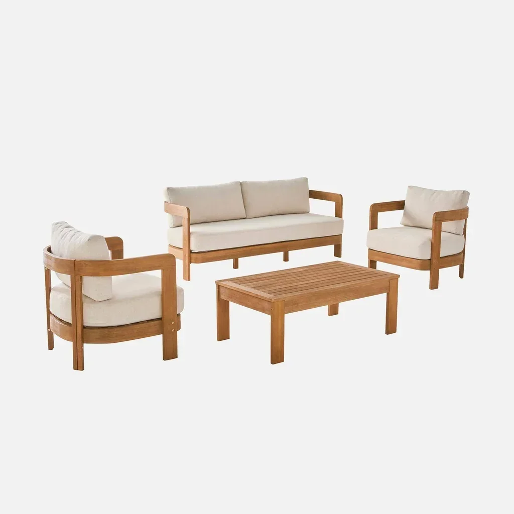 Set da giardino 4 posti in legno di acacia FSC Miyana con cuscini in olefina