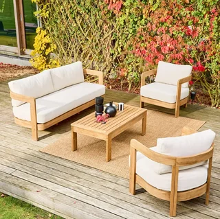 Set da giardino 4 posti in legno di acacia FSC Miyana con cuscini in olefina