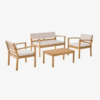 Salon jardin 4 places bois acacia FSC avec coussins - Komoda