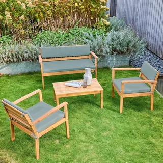 Salon de jardin 4 places bois acacia FSC avec coussins