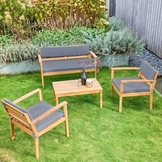 Salon de jardin 4 places bois acacia FSC avec coussins - Komoda