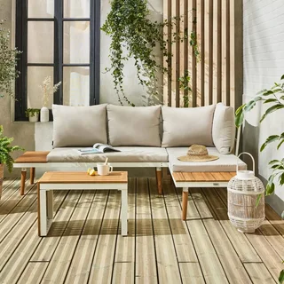 Set giardino modulare 4 posti alluminio acacia design scandinavo arredo esterno