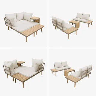 Set da Giardino 4 Posti Alluminio e Acacia Modulare Stile Scandinavo Arredo Esterno