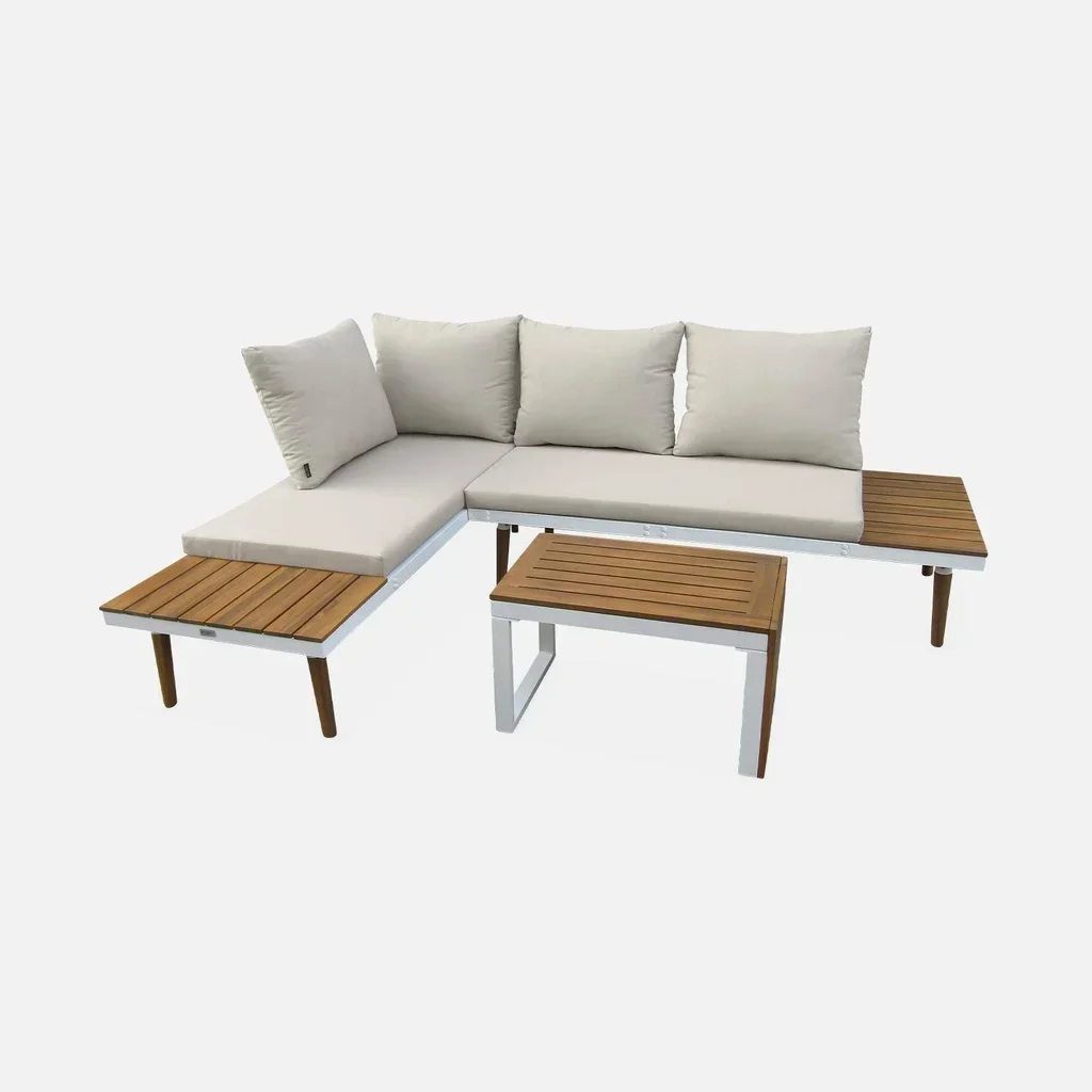 Set giardino modulare 4 posti alluminio acacia design scandinavo arredo esterno