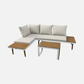 Set giardino modulare 4 posti alluminio acacia design scandinavo arredo esterno