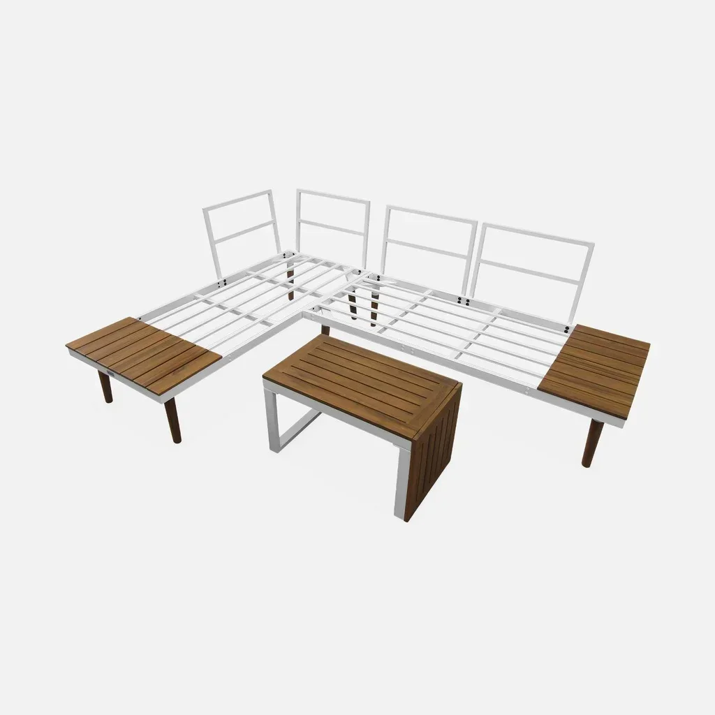 Set giardino modulare 4 posti alluminio acacia design scandinavo arredo esterno