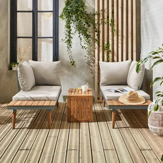 Set Giardino Modulare 4 Posti Design Scandinavo Alluminio Acacia