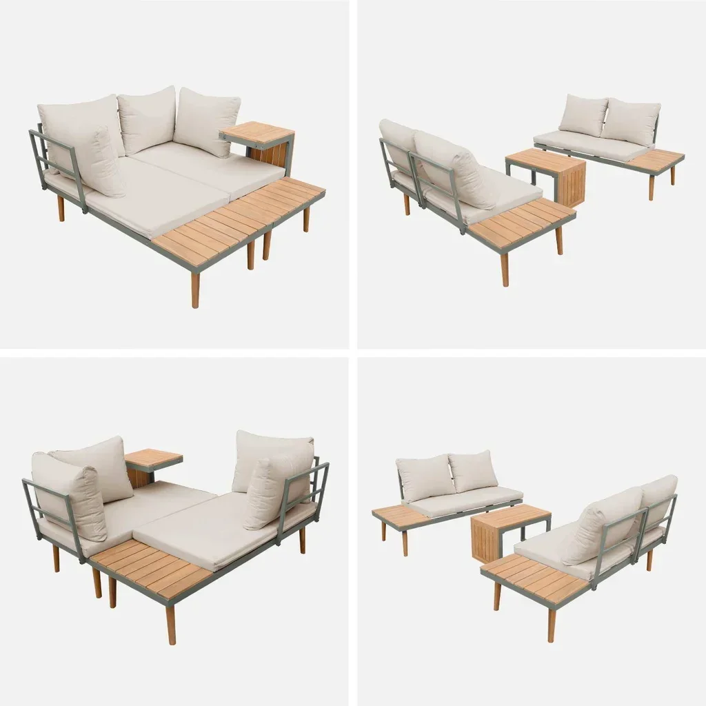 Set Giardino Modulare 4 Posti Design Scandinavo Alluminio Acacia
