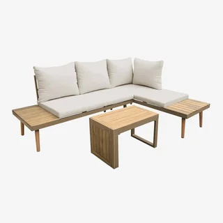 Set da Giardino 4 Posti Alluminio e Acacia Modulare Stile Scandinavo Arredo Esterno