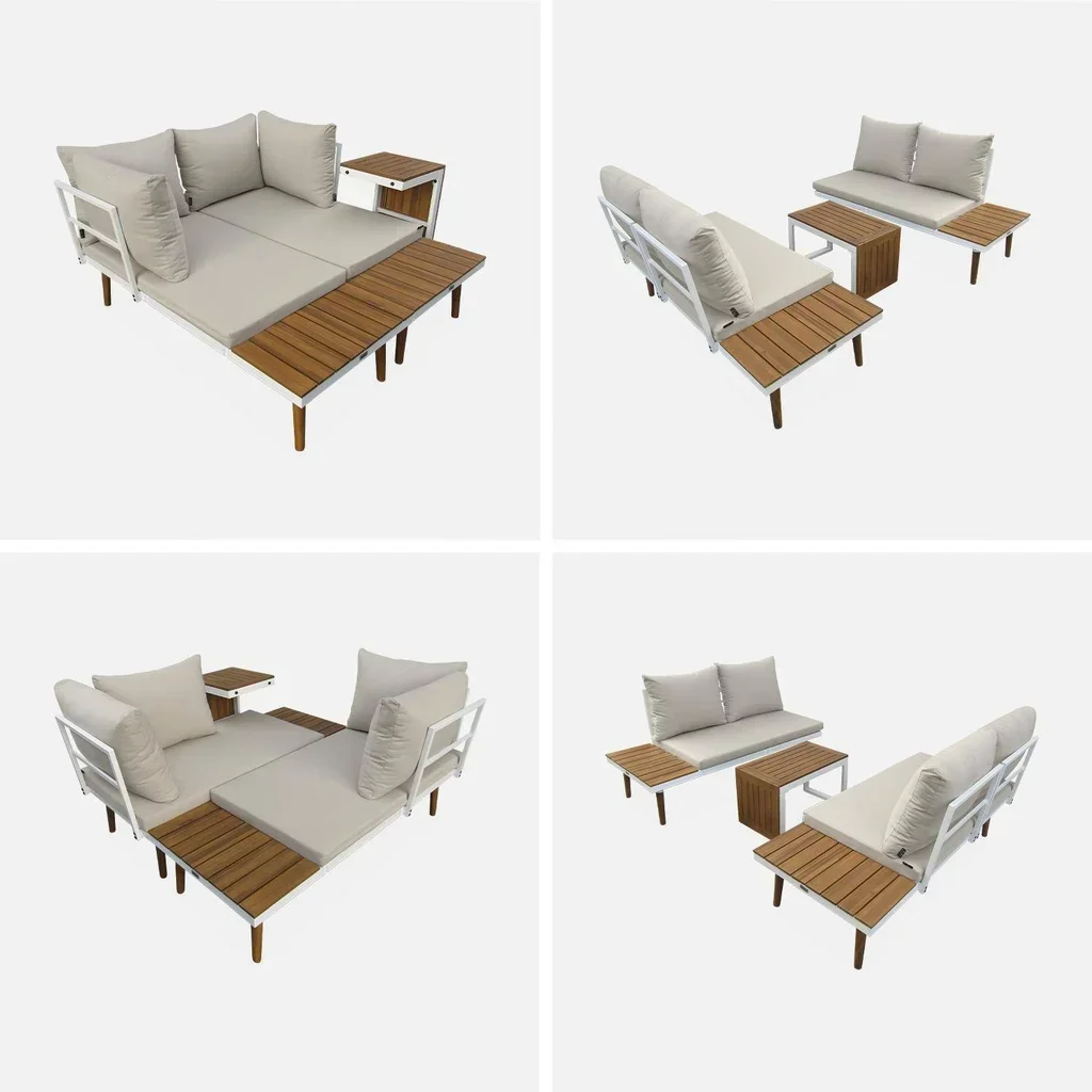 Set giardino modulare 4 posti alluminio acacia design scandinavo arredo esterno