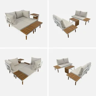 Set giardino modulare 4 posti alluminio acacia design scandinavo arredo esterno