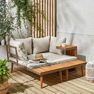Set da Giardino 4 Posti Alluminio e Acacia Modulare Stile Scandinavo Arredo Esterno