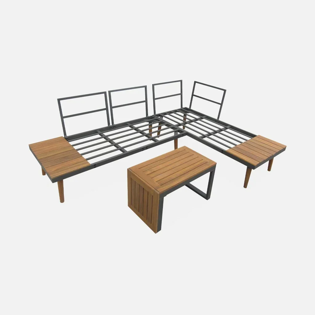 Set Giardino Modulare 4 Posti Alluminio Legno Acacia Design Scandinavo Arredo Esterno Terrazzo