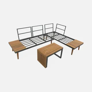 Set Giardino Modulare 4 Posti Alluminio Legno Acacia Design Scandinavo Arredo Esterno Terrazzo