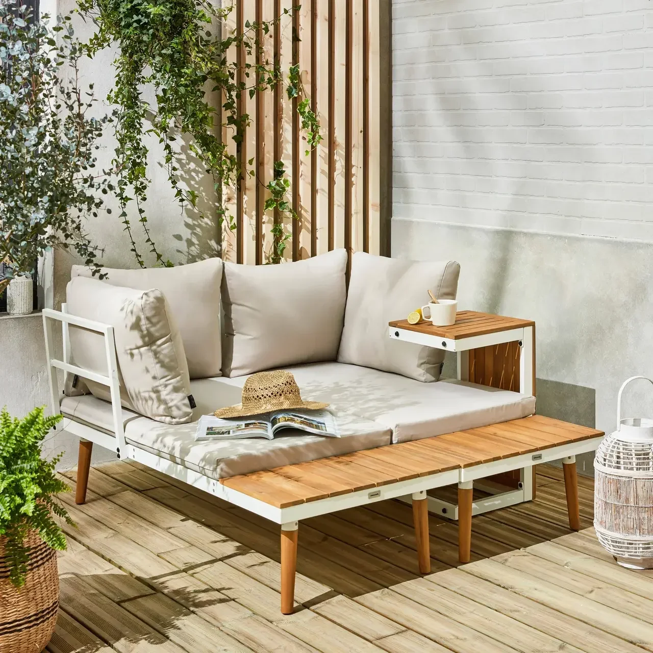 Set giardino modulare 4 posti alluminio acacia design scandinavo arredo esterno