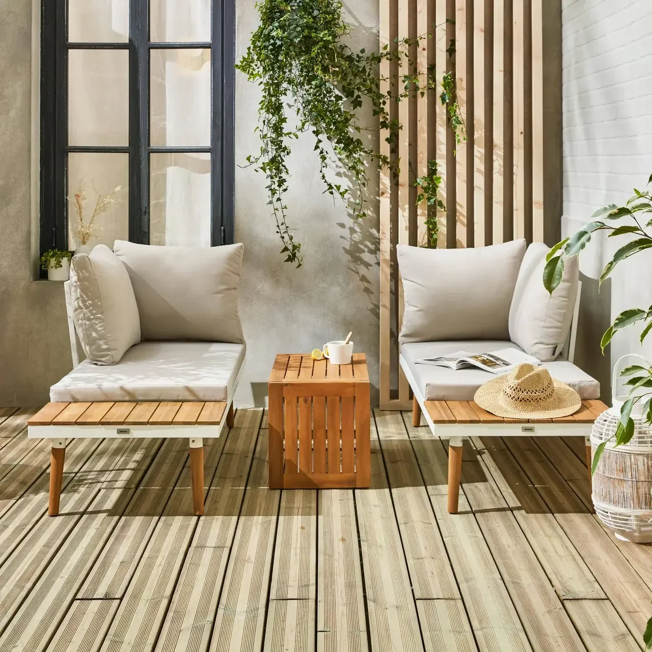Set giardino modulare 4 posti alluminio acacia design scandinavo arredo esterno