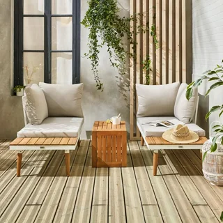Set giardino modulare 4 posti alluminio acacia design scandinavo arredo esterno