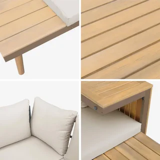 Set da Giardino 4 Posti Alluminio e Acacia Modulare Stile Scandinavo Arredo Esterno