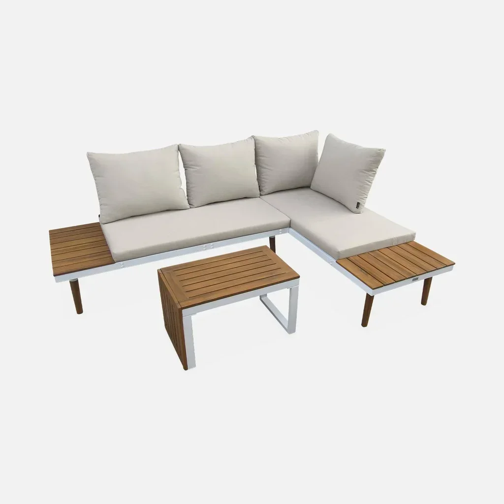 Set giardino modulare 4 posti alluminio acacia design scandinavo arredo esterno
